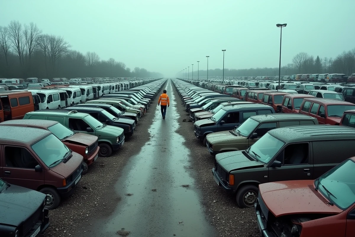 Vue panoramique d'une casse auto pas chère avec véhicules d'occasion en Nord-Pas-de-Calais