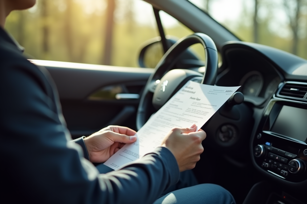 Conducteur de la Peugeot 408 tenant un document d