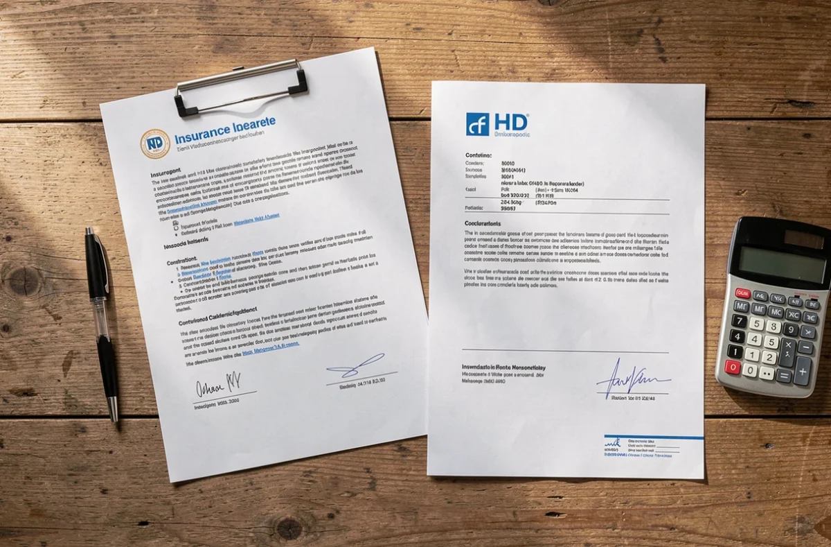 Deux contrats d'assurance comparés sur une table avec un stylo