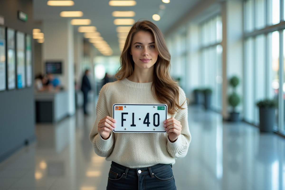 Jeune femme tenant une nouvelle plaque d