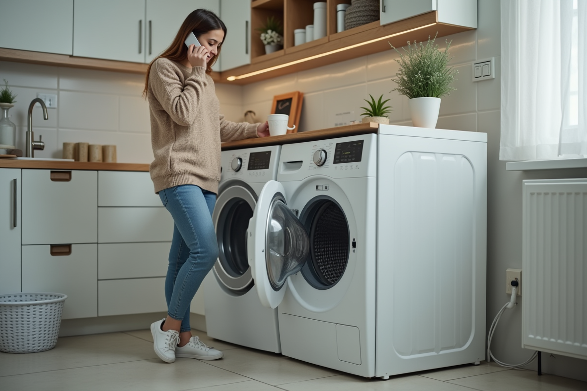 Jeune femme parlant au téléphone près d