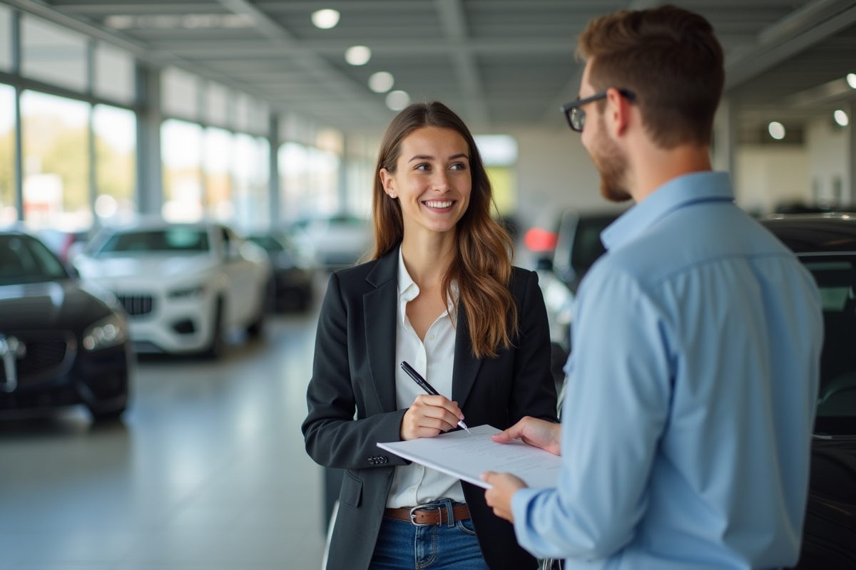 Femme souriante signe un contrat près d
