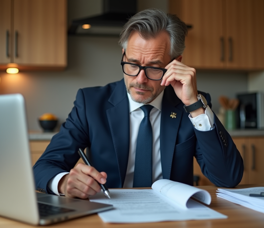 Malus : comment esquiver efficacement cet inconvénient fiscal ? Homme d'affaires en costume bleu examine des documents fiscaux