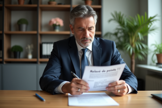 Homme d'affaires en costume examine un relevé de points