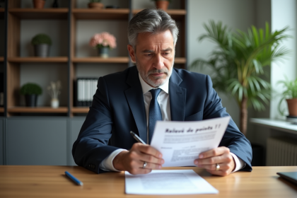 Homme d'affaires en costume examine un relevé de points