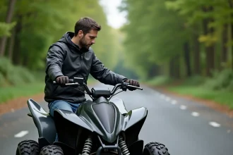 Homme inspectant le tableau d'un quad électrique en extérieur