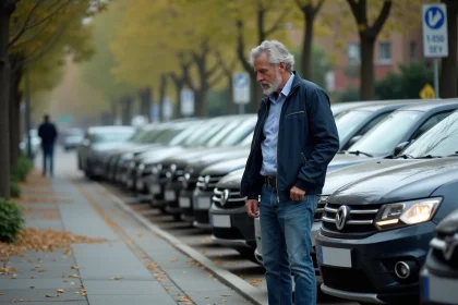 Homme d'âge moyen observant des voitures en ville
