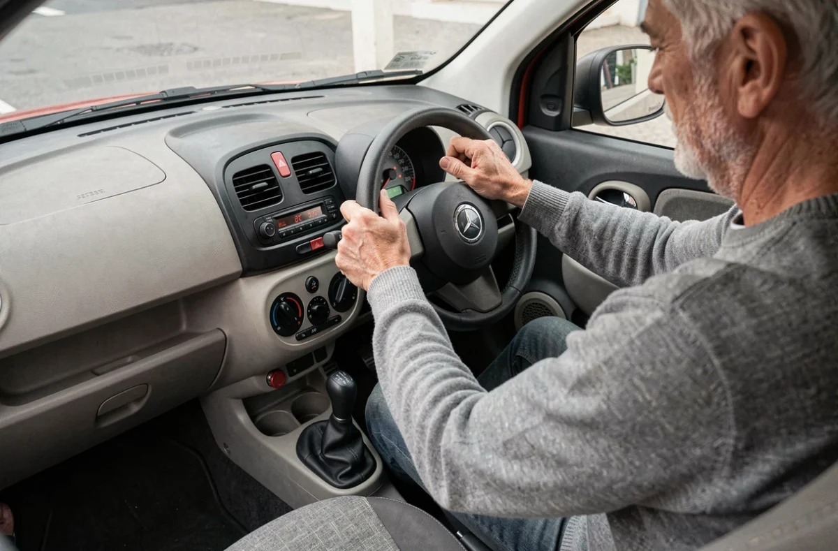 Intérieur minimaliste d'une voiture sans permis avec tableau de bord simplifié et volant compact