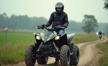 Permis quad 700cc : conditions et réglementation à connaître pour conduire en toute légalité Jeune homme en équipement moto près d'un quad 700cc en pleine nature