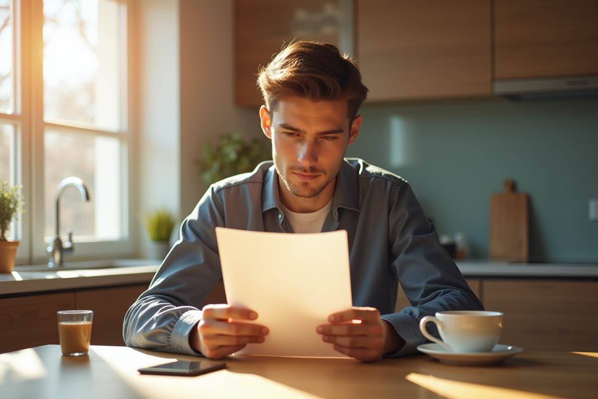 Jeune homme lisant une lettre sur la recuperation de points de permis
