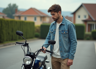 Comment sélectionner la plus adaptée des petites motos Honda pour débuter Jeune homme examine une petite moto dans un parking résidentiel
