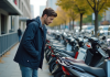 Comparatif des modèles de scooter 50 cm³ : quel prix attendre ? Jeune homme examine des scooters 50cc en ville