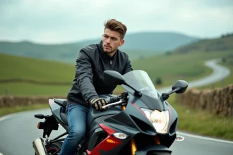 Homme en moto sur route de campagne avec Suzuki GSX 600 R