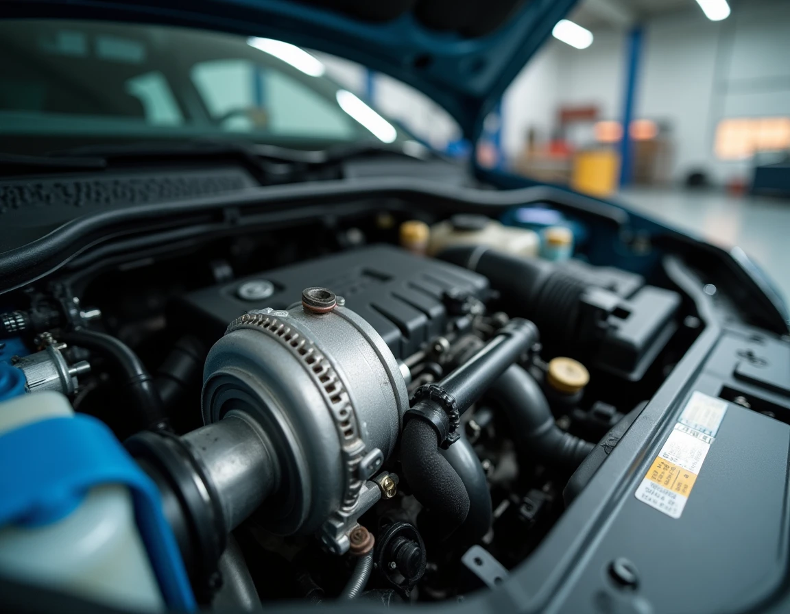 Moteur 1.6 TDI 105 chevaux avec composants visibles incluant la vanne EGR et le turbocompresseur