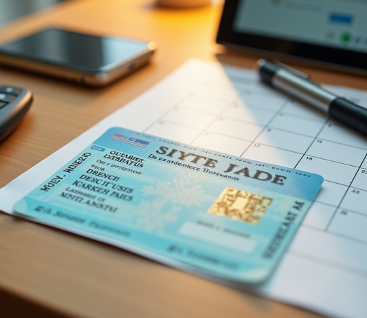 Permis de conduire français sur un bureau en lumière naturelle