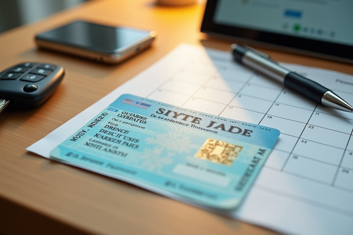 Permis de conduire français sur un bureau en lumière naturelle