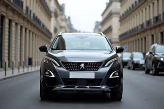 Peugeot 3008 Phase 2 vue de trois quarts avant en milieu urbain, mettant en valeur ses dimensions extérieures