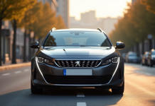 Peugeot 408 garée en ville en plein jour