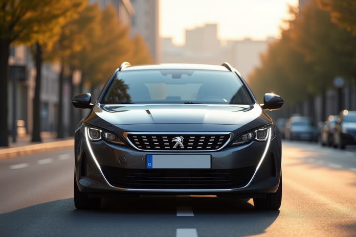 Peugeot 408 garée en ville en plein jour