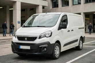 Peugeot Expert en version standard garé en zone urbaine, vue trois quarts avant