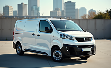 Retour sur les dimensions du Peugeot Expert : analyse pratique Véhicule Peugeot Expert blanc en extérieur en plein jour