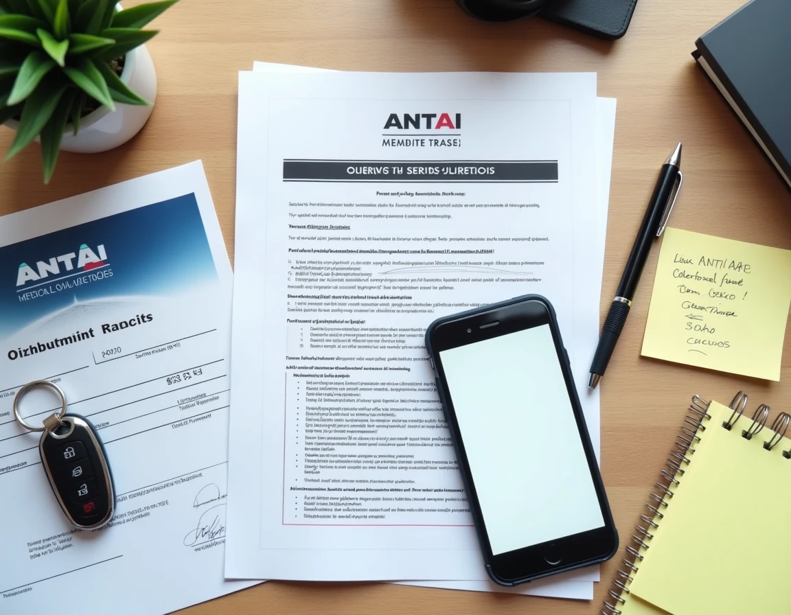 Procès-verbal de stationnement et certificat d'immatriculation posés sur un bureau avec un smartphone affichant le site ANTAI
