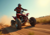 Quad 500cc en pleine course sur un chemin de campagne