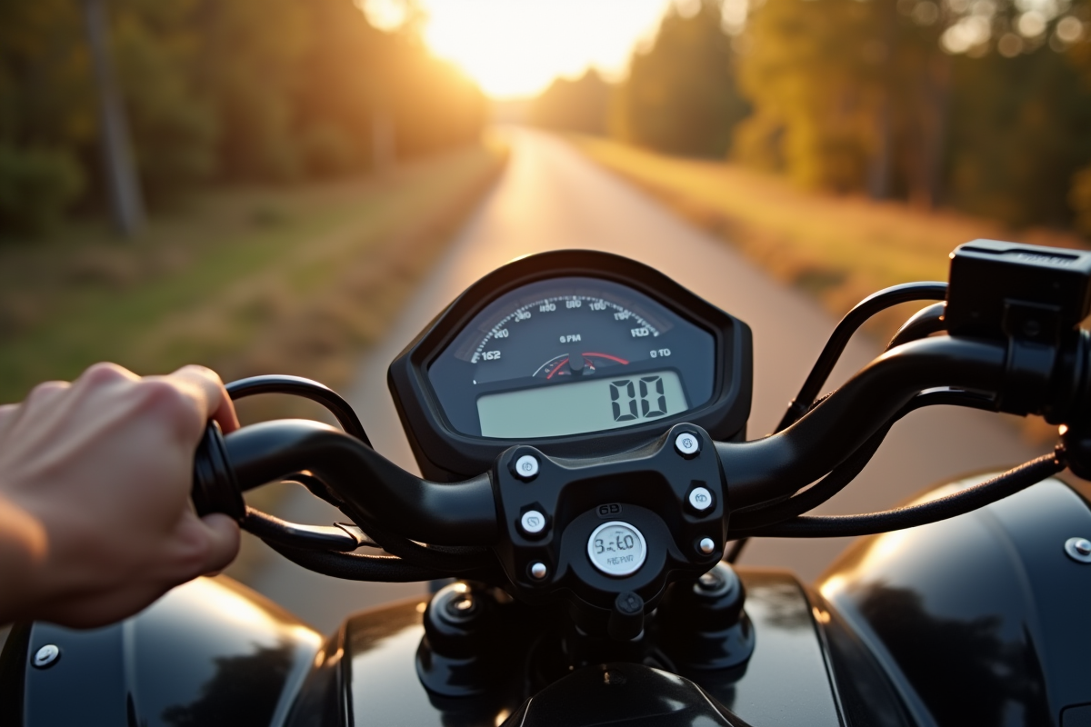 Détail du tableau de bord d un quad 500cc en haute vitesse